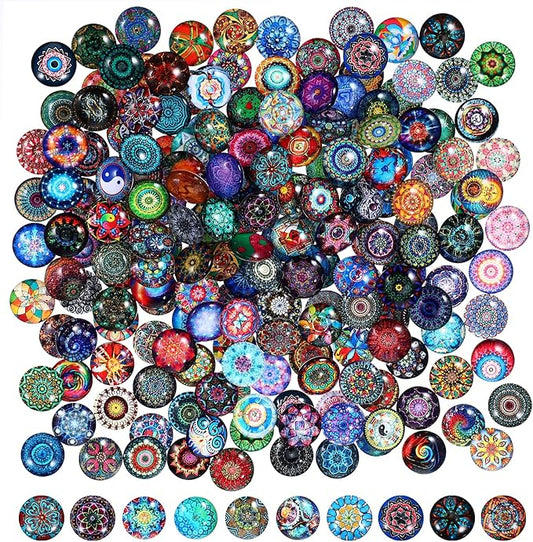 Operitacx 200pcs Mosaic Tiles for Crafts, Assorted Color Round Glass Tiles, Mosaic Pieces Glass Gems for Crafts DIY Mosaic Decor Home Decor 14mm