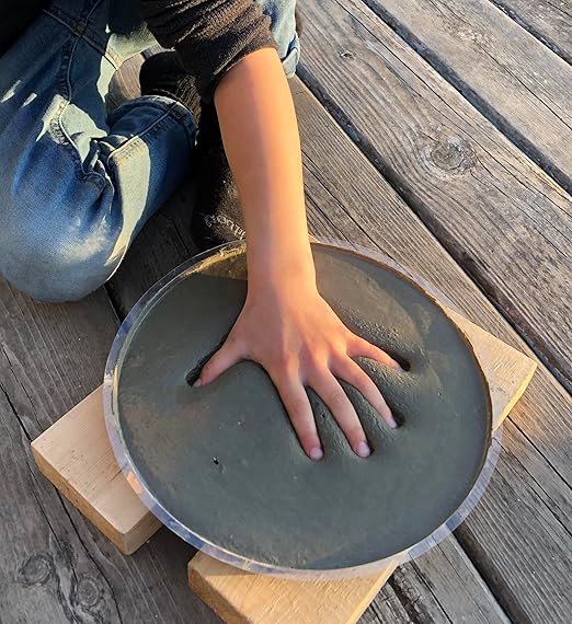 DIY Stepping Stone Kit with Color Pigment, Handprint Stepping Stone, Mother's Day Gift, Footprint Stepping Stone (10 Inch + Stamp Set, Gray)