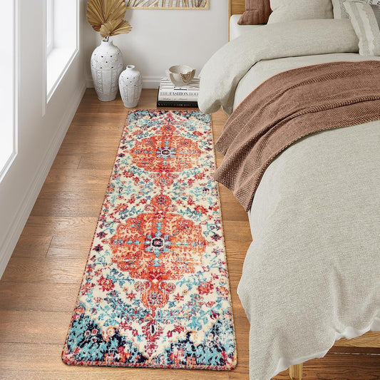 Lahome Floral Washable Kitchen Runner Rug - 2x6 Hallway Entryway Runner Rug, Oriental Medallion Distressed Non-Slip Mat, Bohemian Low-Pile Floor Carpet Runners for Bathroom Laundry Bedside, Orange