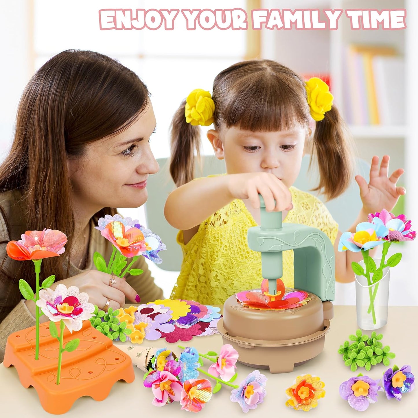 Fabric Flower Bouquets Toys, DIY Craft Kits Toys for Kids - Flowers Market Toy, Build Your Flower Bouquet, Arts & Crafts for 4 5 6 7 8 Year Toddler Girl, Educational Activity Preschool B-Day Gifts
