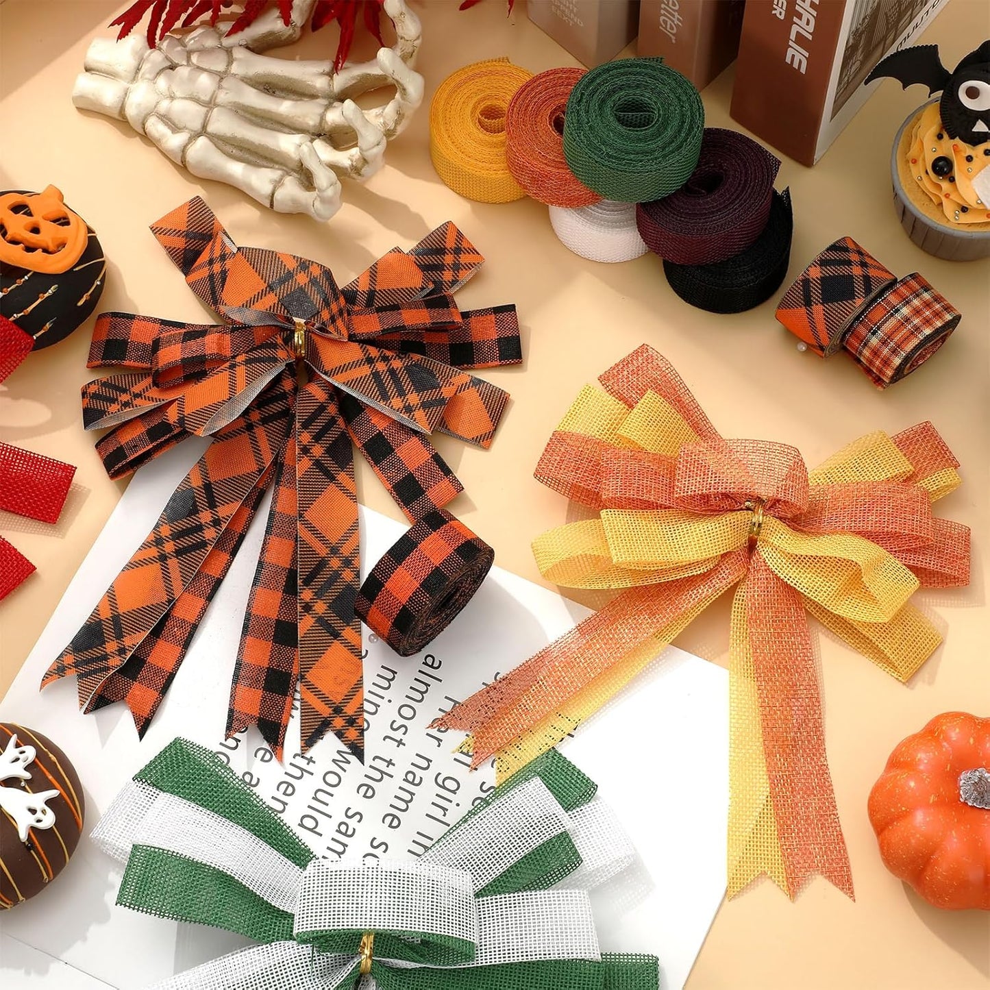 10 Rolls 50 Yard Halloween Plaid Burlap Ribbon Rolls 1 Inch Gift Wrapping Ribbon Decorative for DIY Crafts Wreath Bow Making Supplies Home Decor - Crafty Corner