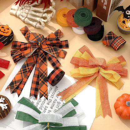 10 Rolls 50 Yard Halloween Plaid Burlap Ribbon Rolls 1 Inch Gift Wrapping Ribbon Decorative for DIY Crafts Wreath Bow Making Supplies Home Decor - Crafty Corner