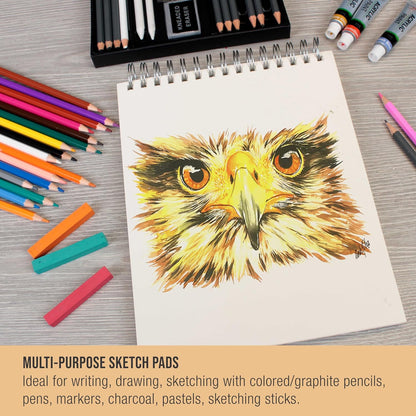 U.S. Art Supply 8"x10" Top Spiral Bound Sketch Book, 2 Pack, 100 Sheets Each, 60lb (100gsm), Acid-Free, Artist Sketchbook, Drawing Pad for Adults & Students