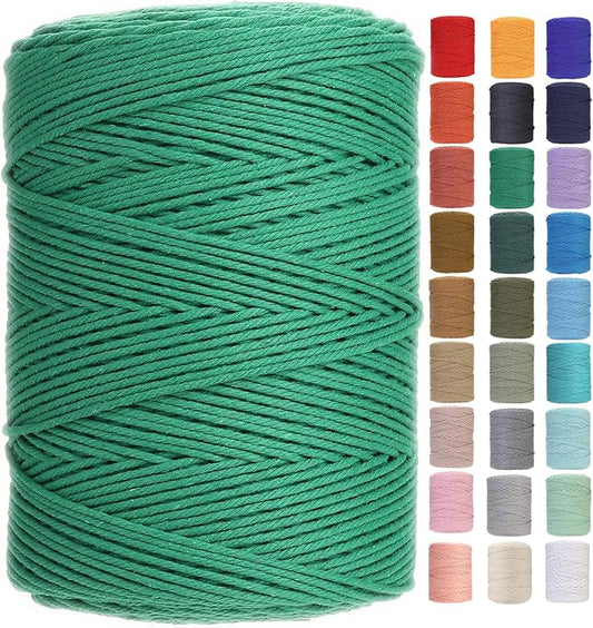 GOHOHOF Macrame Cord 3mm x 546yards Natural Macrame Cotton Rope Colored Macrame Rope Soft Cotton Cord Macrame Supplies Craft Rope Macrame Yarn for Plant Hanger Wall Hanger Dreamcatcher(Dark Green)