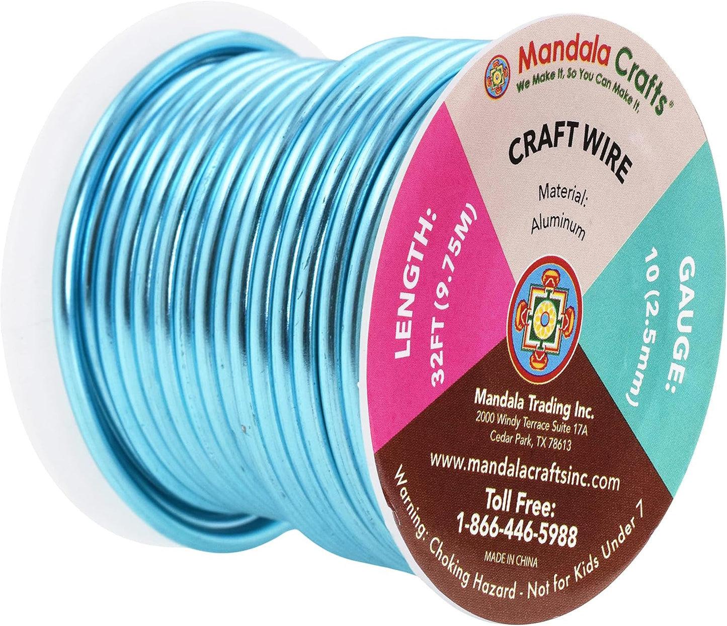 Mandala Crafts 10 Gauge Anodized Aluminum Craft Wire for Jewelry Making - 32 FT Colored Flexible Ice Blue Wire - Bendable for Bonsai Armature Crafting Sculpting - Crafty Corner