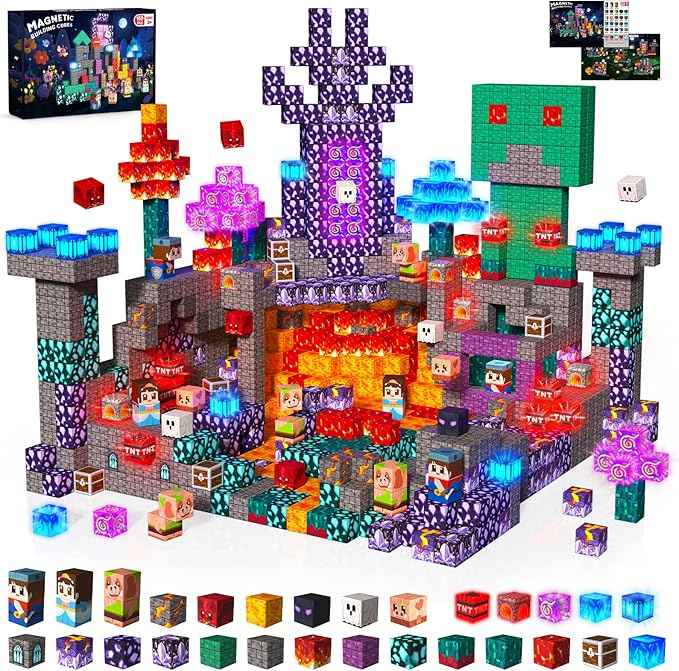 150PCS Magnetic Blocks with Light up Blocks - Magnetic Building Blocks for Kids Ages 4 5 6 7 8 9 10, Magnetic Light up Building Blocks, STEM Sensory Learning Toys, Birthday Gift for Kids Ages 3+