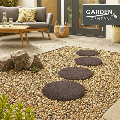 TierraVerde 4-Pack 18”x18” Fake Cracked Log Rubber Stepping Stones, Round, Brown – Reversible Non-Slip Outdoor Faux Decorative Set for Landscaping – DIY Decor for Walkways & Yard Pathways