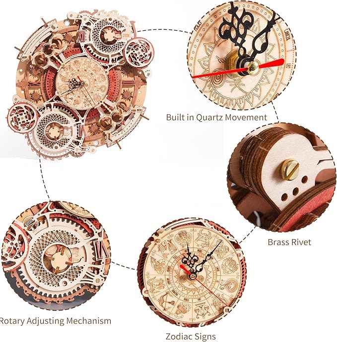 ROBOTIME 3D Wooden Puzzles for Adults, Models for Adults to Build Wooden Steampunk Clock Kit, DIY Mechanical Wall Quartz Aesthetic Room Decor Unique Gift