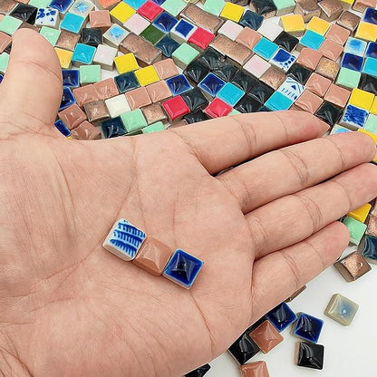 500g/1.1lb Random Color Irregular Ceramics Mosaic Tiles,DIY Making Creative Ceramic Mosaic Tiles for DIY Craft Plates Flowerpots Vases Cups Mosaic Making Supplies (Mix Square)