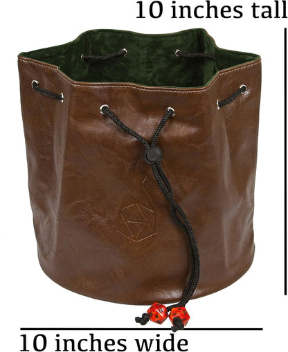 Forged Dice Co. Pouch of The Endless Hoard Dice Bag - Holds Over 1,000 Polyhedral Dice - Dice Storage Bag with 7 Pockets - Perfect for Bulk Dice - Brown/Green