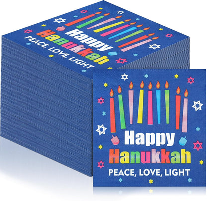 60 Pcs Happy Hanukkah Cocktail Paper Napkins 6.5 x 6.5 Inches Disposable Paper Napkins Dessert Beverage Napkin for Decoupage Luncheon Napkin for Party Wedding Birthday Party