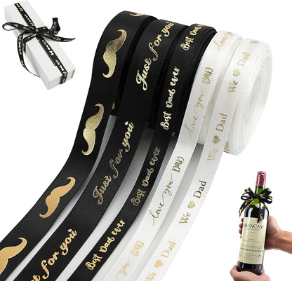 MEEDEE Happy Father's Day Ribbon Fathers Day Decorations Gift Box Wrapping Paper Decor Thank You Satin Thin Ribbon Assorted Black Satin, 5 Rolls with 10 Yards Each Total 50 Yards - Crafty Corner