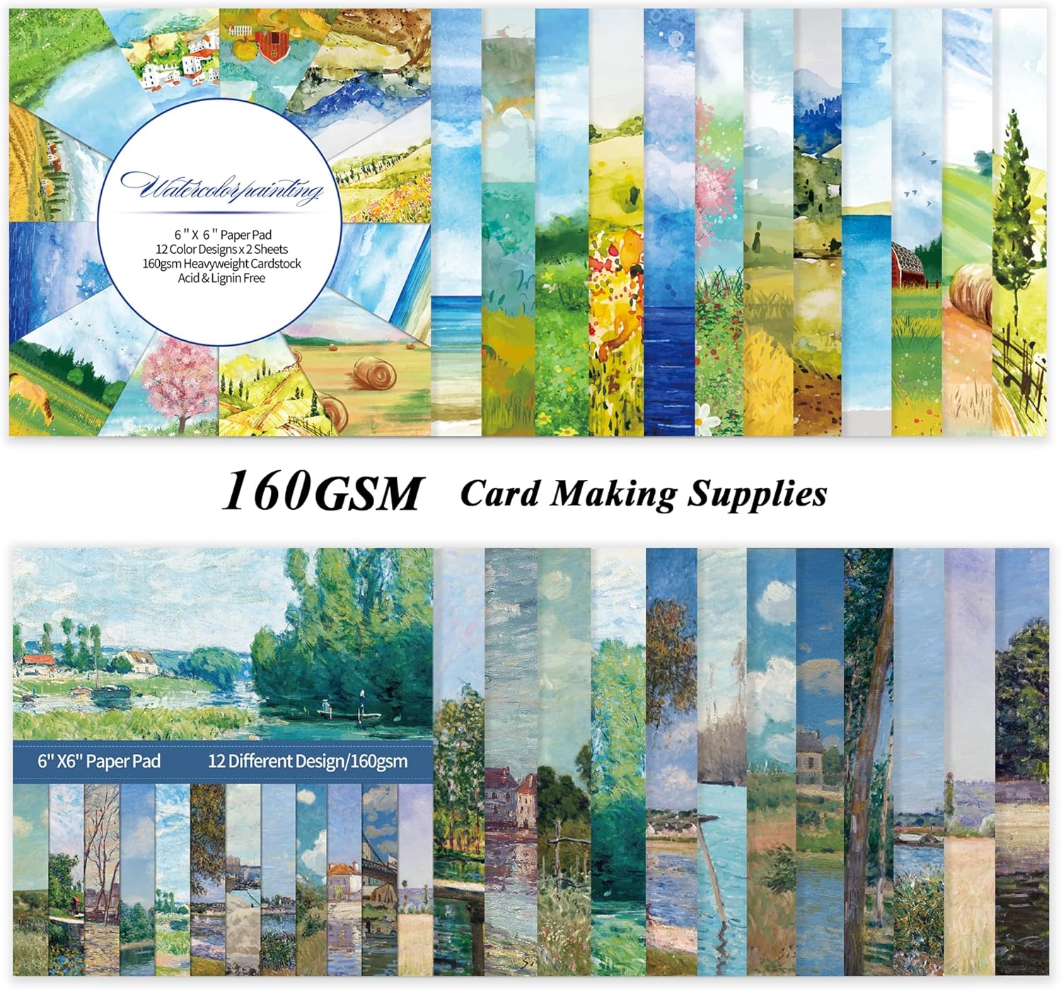 48 Sheets 24 Designs Scrapbook Paper Pad, 6"×6" Single-Sided Decopodge Craft Cardstock Paper, Scrapbooking DIY Decorative Background Cardmaking Supplies.Paintings&Landscape - Crafty Corner