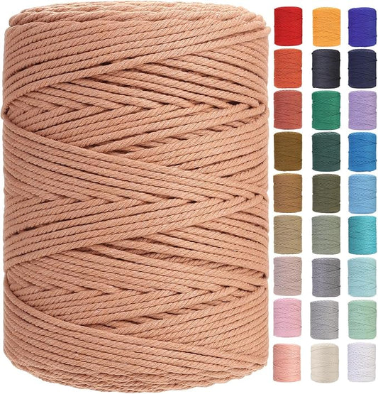 GOHOHOF Macrame Cord 3mm x 546yards Natural Macrame Cotton Rope Colored Macrame Rope Soft Cotton Cord Macrame Supplies Craft Rope Macrame Yarn for Plant Hanger Wall Hanger Dreamcatcher(Salmon)