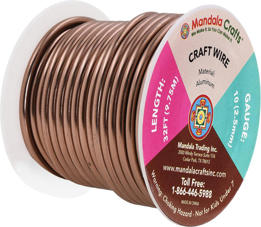 Mandala Crafts 10 Gauge Anodized Aluminum Craft Wire for Jewelry Making - 32 FT Colored Flexible Light Brown Wire - Bendable for Bonsai Armature Crafting Sculpting - Crafty Corner