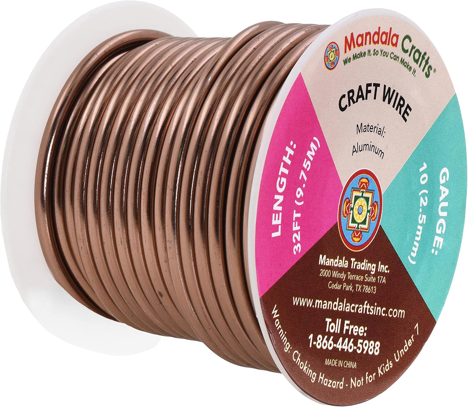 Mandala Crafts 10 Gauge Anodized Aluminum Craft Wire for Jewelry Making - 32 FT Colored Flexible Light Brown Wire - Bendable for Bonsai Armature Crafting Sculpting - Crafty Corner