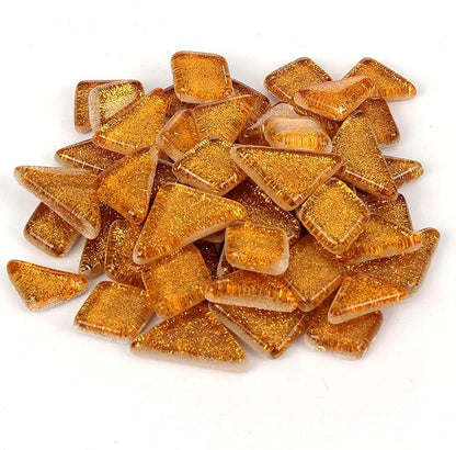 Milltown Merchants™ Burnt Orange Glitter Mosaic Tile Pieces - Bulk Tangerine Sparkle Mosaic Tiles - 1 Pound (16 oz) Shimmer Tile Assortment for Backsplash, Stepping Stones, and Mosaics