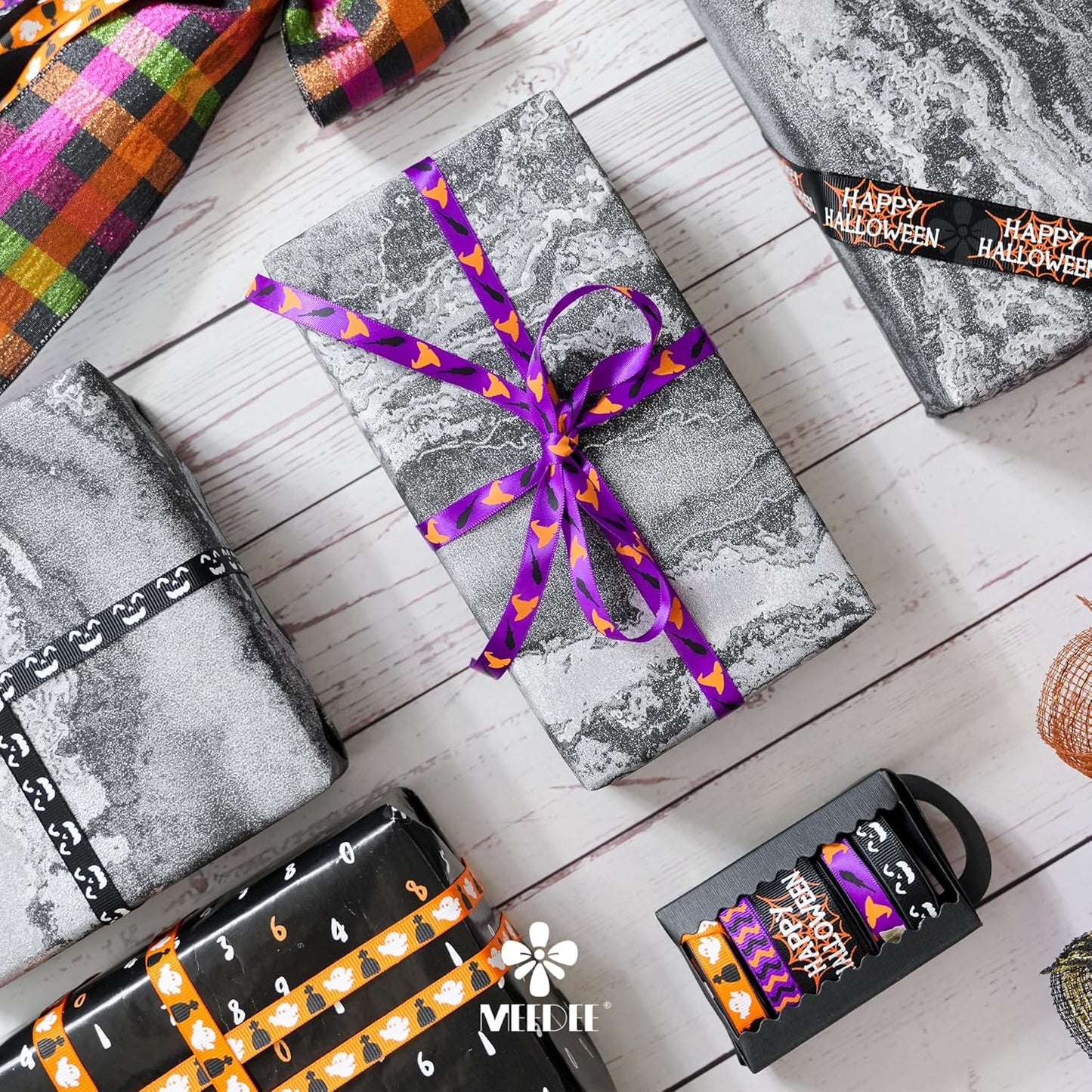 MEEDEE 3/8 inch 1 inch Halloween Ribbon Set Spooky October Ribbon Assortment 5 Rolls 10 Yards Halloween Crafts, Fall Gift Wrap, Party Decorations, Autumn Wreaths, Trim Bundle, Wreath Bow Supplies - Crafty Corner