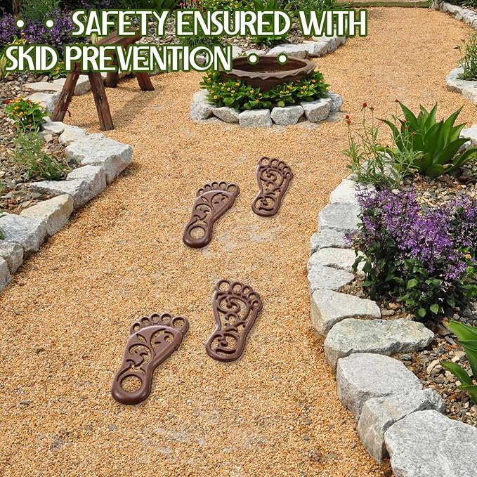 Hicarer 2 Sets Cast Iron Garden Stake Down Stepping Stones Feet Heavy Duty Footprint Stepping Mat Walking Stones for Garden Walkway Decor Cast Iron Flagstone Lawn Panel Walkway Landscaping Outdoor