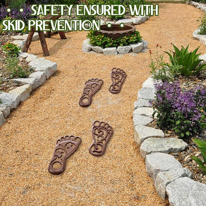 Hicarer 2 Sets Cast Iron Garden Stake Down Stepping Stones Feet Heavy Duty Footprint Stepping Mat Walking Stones for Garden Walkway Decor Cast Iron Flagstone Lawn Panel Walkway Landscaping Outdoor