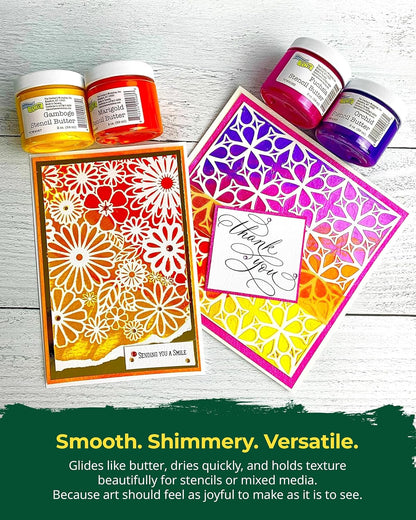 The Crafter's Workshop Stencil Butter - Mardi Gras Acrylic Paint Set - Boutique Metallic Texture Paste for Art, Canvas, Journals, & Cards - 4 x 2oz Jars