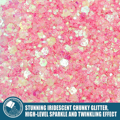 Iridescent Chunky Glitter 5.64oz/160g, Ultra Fine Glitter Powder Mixed Chunky PET Flakes Sequins for Resin Epoxy Craft Arts, Tumbler, Cosmetic Glitter for Body Nail Hair Eye Party Festiva (Disco Pink)