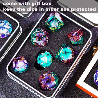 Third Mystery Eye Liquid Core DND Dice Set for Role Playing Games, 7 PCS Dungeons and Dragons Dice Set with Metal Box for D&D Gifts, RPG DND Starter Dice Set
