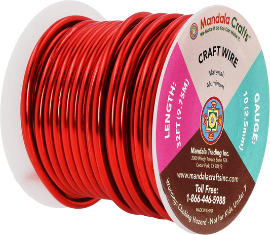 Mandala Crafts 10 Gauge Anodized Aluminum Craft Wire for Jewelry Making - 32 FT Colored Flexible Red Wire - Bendable for Bonsai Armature Crafting Sculpting - Crafty Corner