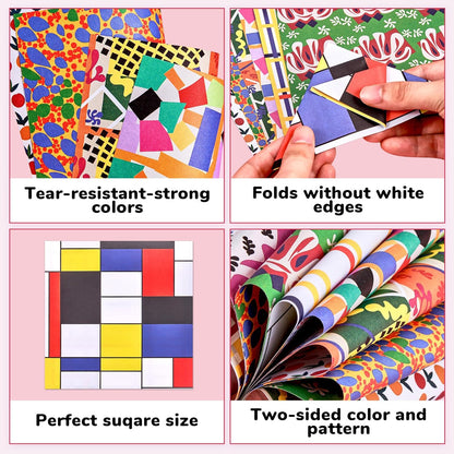 Origami Paper 6x6 Inches, 50 Sheets, Vintage Masterpiece & Impressionist Art, Mondrian Neo-Plasticism & Matisse - Fauvism,Double-Sided Folding Paper for Adult,Kids, Ideal for Scrapbooking, DIY Craft - Crafty Corner