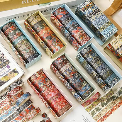 10 Rolls Ukiyo-e Style Washi Tape Set Japanese Kyoto Arts Adhesive Tapes Skinny Decorative Masking Tape Sets for Craft, Kids, Scrapbook, DIY, Gift Wrapping (Artisan Spirit)