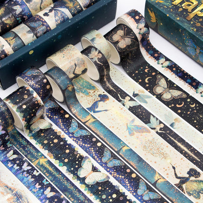 14 Rolls Washi Tape Set - Gold Foil Green Fairy Decorative Masking Tape Butterfly, Fairy, Star, Magic, Adhesive Tape for Bullet Journal,DIY Craft,Scrapbooking Supplies,Gift Wrapping