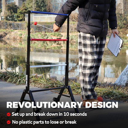 Outdoor Games Ladder Ball Set - Patented Assembly Free Portable Ladder Toss - Steel Frame Includes Carrying Case, 6 Bolas and Scoresheet