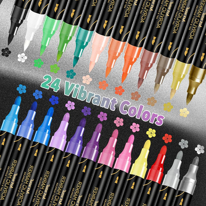 Art+soul 24 Colors Acrylic Paint Pens-Dual Tip Markers, Vibrant, Long Lasting Colors that Dry Quickly, Ideal for Canvas, Paper, Glass, Ceramic, Wood, and Rock