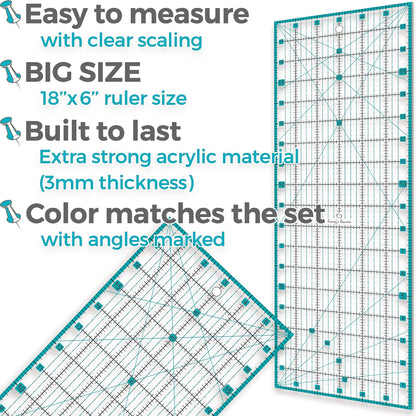 Rotary Cutter Set turquoise - Quilting Kit incl. 45mm Rotary Cutter, 5 Replacement Blades, A2 Cutting Mat, Acrylic Ruler and Craft Clips - Ideal for Crafting, Sewing, Patchworking, Crochet & Knitting