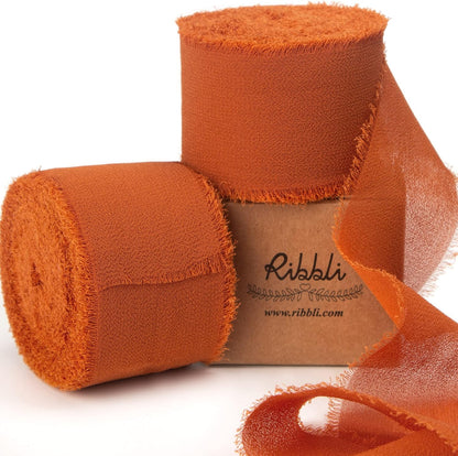 Ribbli Terracotta Chiffon Ribbon 1-1/2 inch x 20 Yard Handmade Fringe Chiffon Silk Ribbon,Black Ribbon for Wedding Invitations, Bridal Bouquets Wrapping, Flower Arrangement Decoration - Crafty Corner