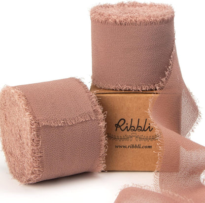 Ribbli Antique Mauve Chiffon Ribbon 1-1/2 inch x 20 Yard Handmade Fringe Chiffon Silk Ribbon,Black Ribbon for Wedding Invitations, Bridal Bouquets Wrapping, Flower Arrangement Decoration - Crafty Corner