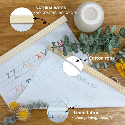 BONETAT Numbers alphabet poster for Nursery Toddlers, Play Room Wall Decor, ABC Wall Chart, Wall Hanging Decor for Toddler Playroom Decor Kids Wall Decor, Wooden Frame Alphabet Banner-A11