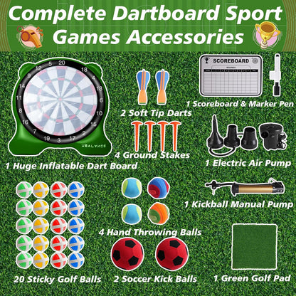 UBALANCE Giant Inflatable Dart Board, Outdoor Dartboard Yard Games for Adults, Family Sports, Sticky Kick Balls, Soccer, Tennis, Soft Darts, Golf, Party Fun Carnival Games