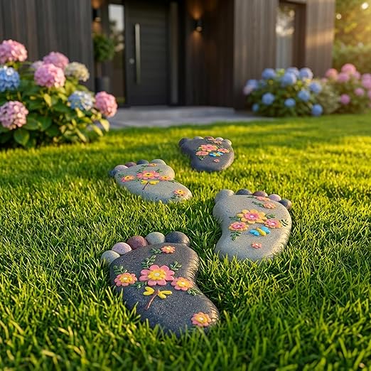 Stepping Stones Garden Decorative Stones for Patio, Deck, Garden or Sidewalk Home Decor Footprint Shaped Stepping Stones Set of 2 （Dark Grey）
