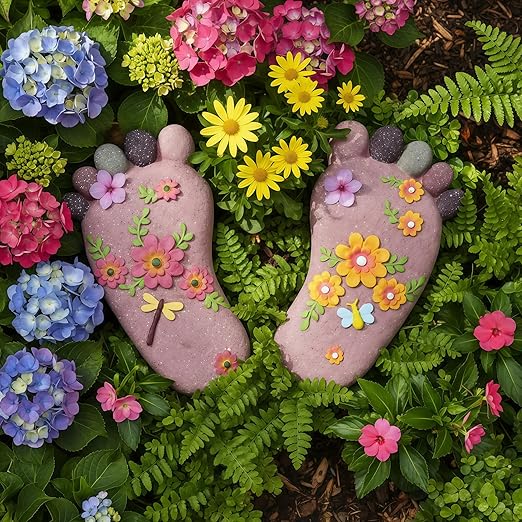 Stepping Stones - Light Brown Resin Footprint Shaped Set of 2 for Patio, Deck, Garden or Sidewalk