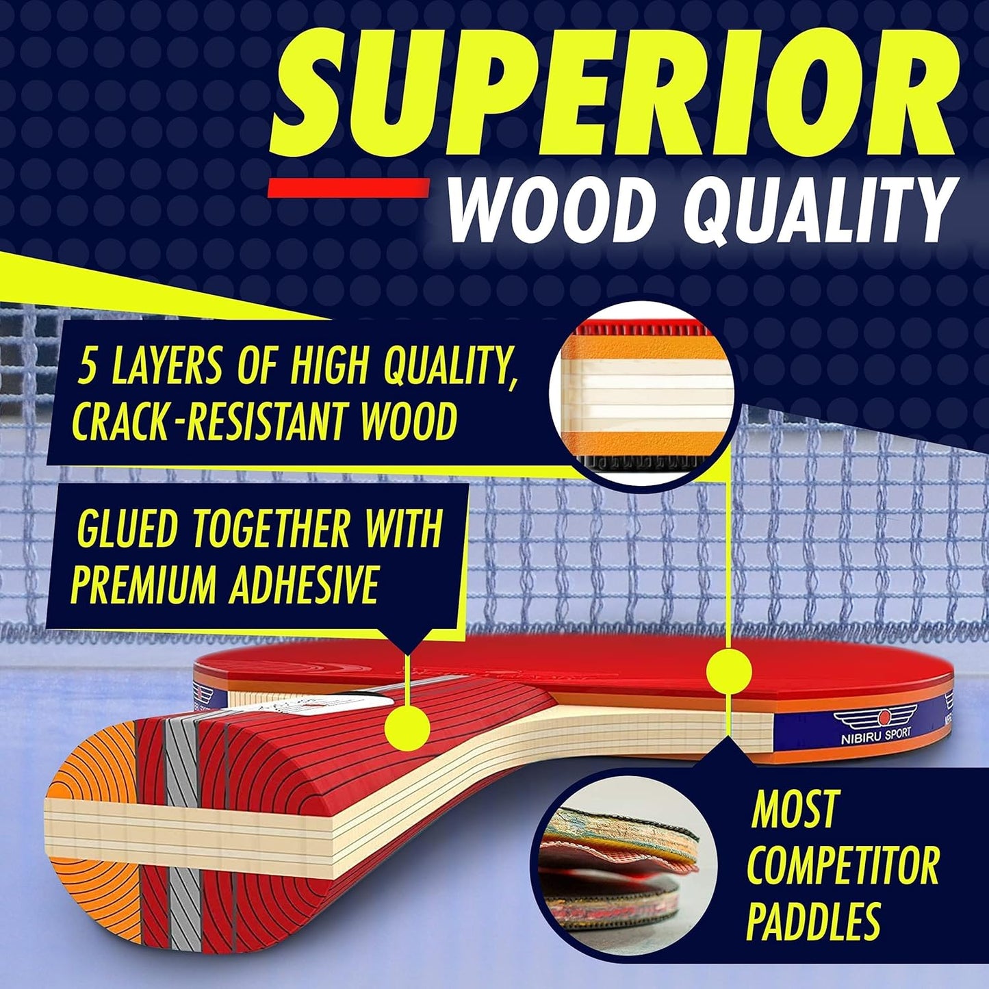 NIBIRU SPORT Professional Ping Pong Paddle Sets, 2 Paddle or 4 Paddle Table Tennis Set with Tournament Quality Balls and Carry Bag/Storage Case, Table Tennis Equipment & Ping Pong Accessories