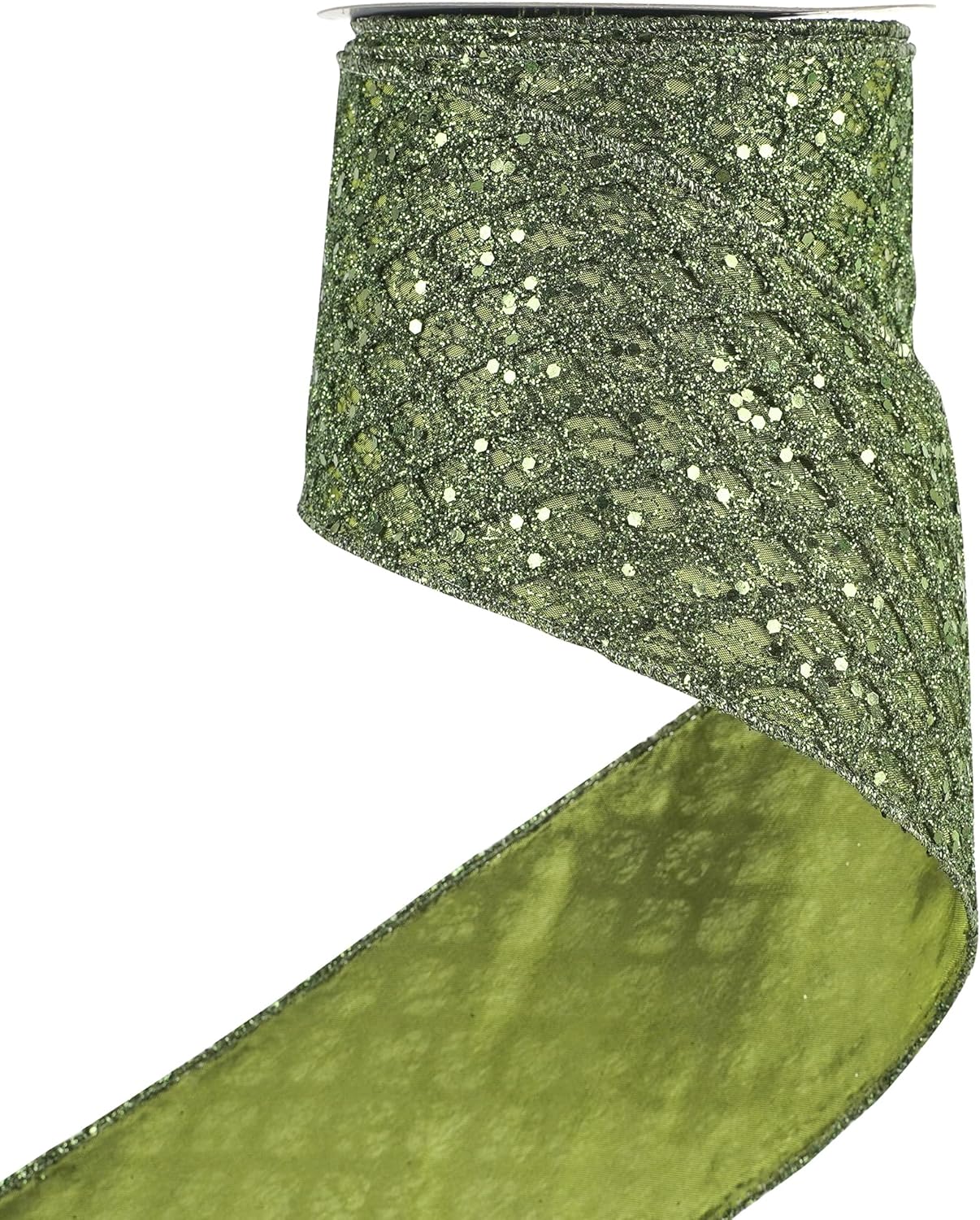 HUIHUANG Moss Green Wired Christmas Ribbon 4 inch Moss Glitter Wired Ribbon Diamond Mesh Wire Ribbon for X-mas Tree Decorations, Wreaths, Garland, Large Bows Making, Home Decor -10 Yards - Crafty Corner