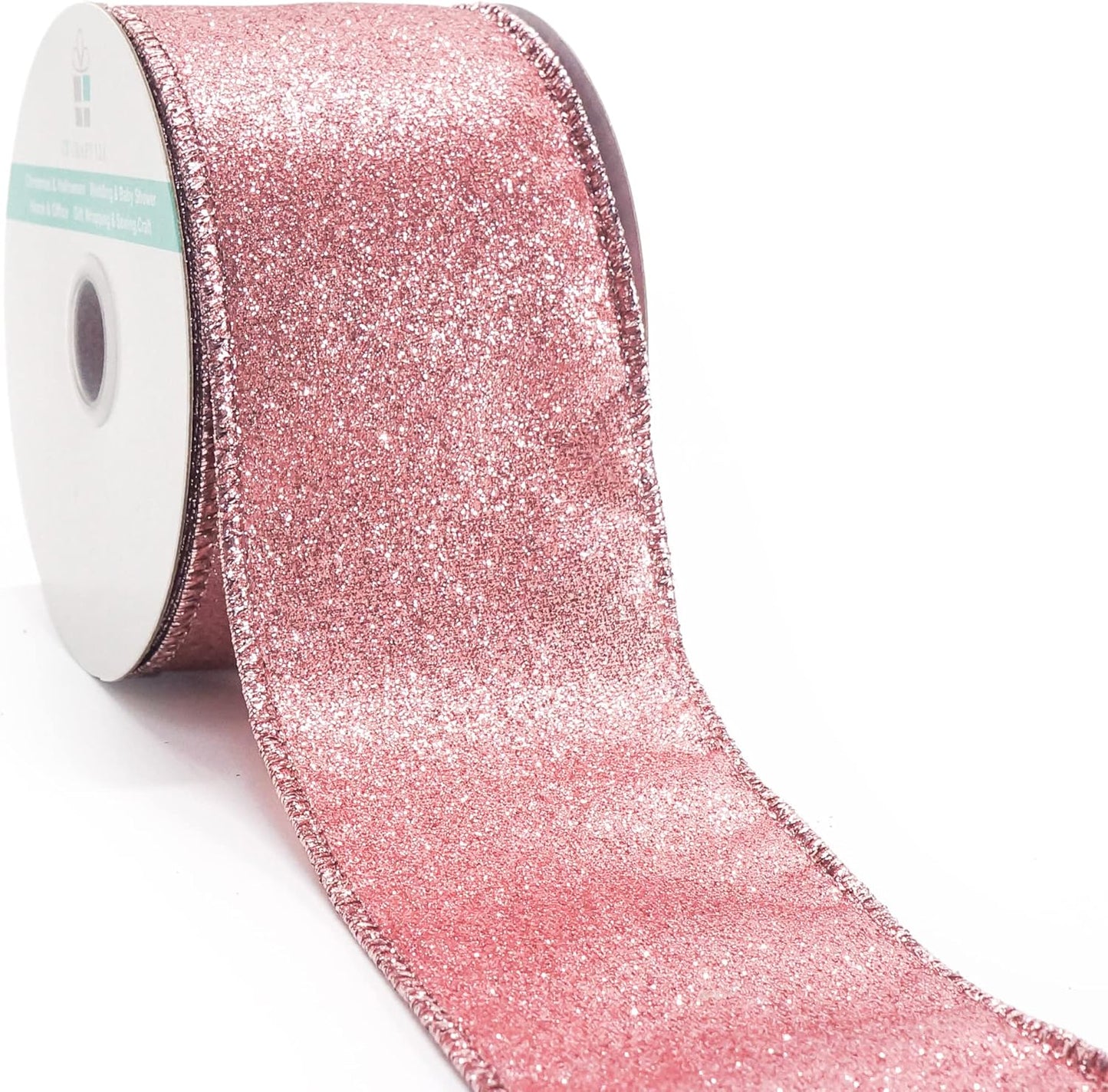 CT CRAFT LLC Glitter Wired Ribbon 2.5" x 10 Yards Rose Gold for Christmas Home Decor Bow Gift Wrapping DIY Crafts Wreath - Crafty Corner
