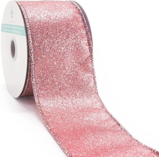 CT CRAFT LLC Glitter Wired Ribbon 2.5" x 10 Yards Rose Gold for Christmas Home Decor Bow Gift Wrapping DIY Crafts Wreath - Crafty Corner