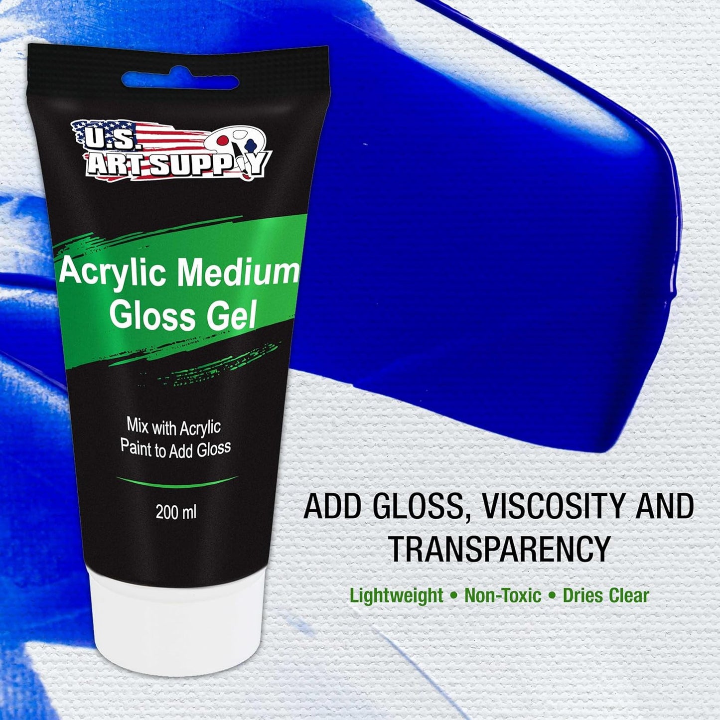 U.S. Art Supply Clear Acrylic Gel Medium Gloss, 200ml - (6.7 Ounce) Tube - Increase Gloss, Viscosity & Transparency for Acrylic Paints