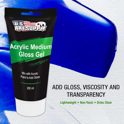 U.S. Art Supply Clear Acrylic Gel Medium Gloss, 200ml - (6.7 Ounce) Tube - Increase Gloss, Viscosity & Transparency for Acrylic Paints