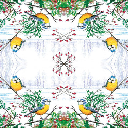20-ct 13x13 Christmas Paper Decoupage Napkins, 3-Ply Servilletas Tissue Napkin for Dinner and Parties, Disposable Napkins (Winter Tits)