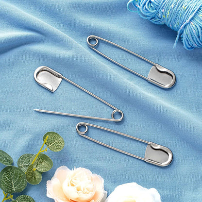 Juexica 5 Pcs 5 Inch Jumbo Stainless Steel Safety Pins Large Heavy Duty Huge Strong Laundry Pins for Upholstery Sewing Quilting Key Rings Craft Outdoor (Silver)