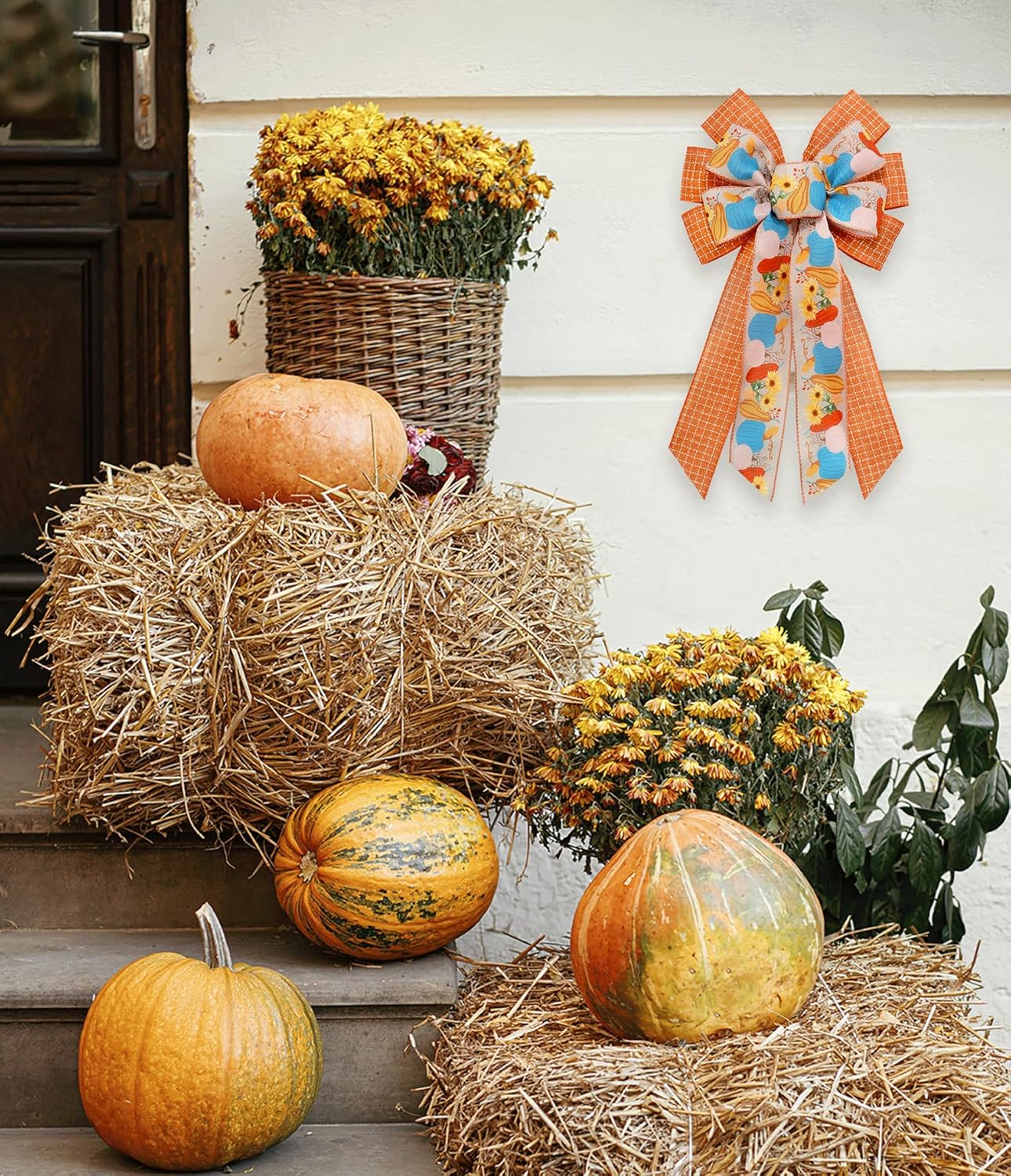 2 Rolls Fall Pumpkins Leaves Ribbons for Bows, Thanksgiving Wired Edge Ribbon Orange Buffalo Plaid Burlap Ribbons for Gift Wrapping Autumn Thanksgiving Decoration Supplies - Crafty Corner
