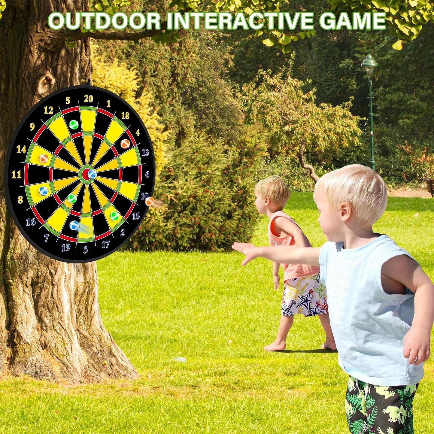 Large Dart Board for Kids, Kids Double-Sided Dart Board with Sticky Balls and Darts, Indoor/Outdoor Sport Fun Party Play Game Toys, Gifts for 3 4 5 6 7 8 9 10 11 12 Year Old Boys Girls